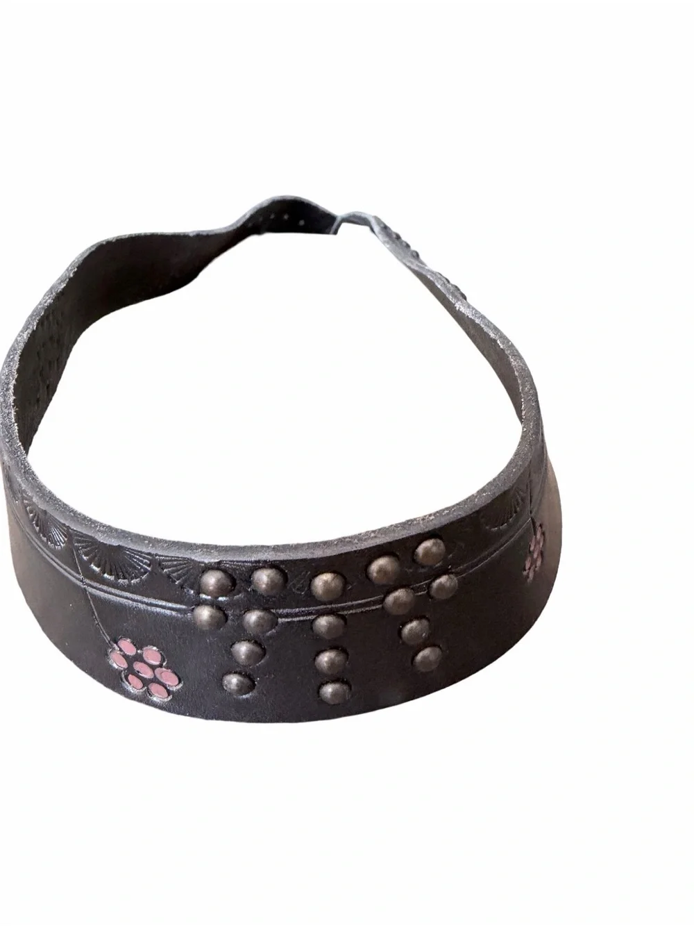 Lucky Brand NWTs Black Leather Floral Embossed Studded Belt size XL